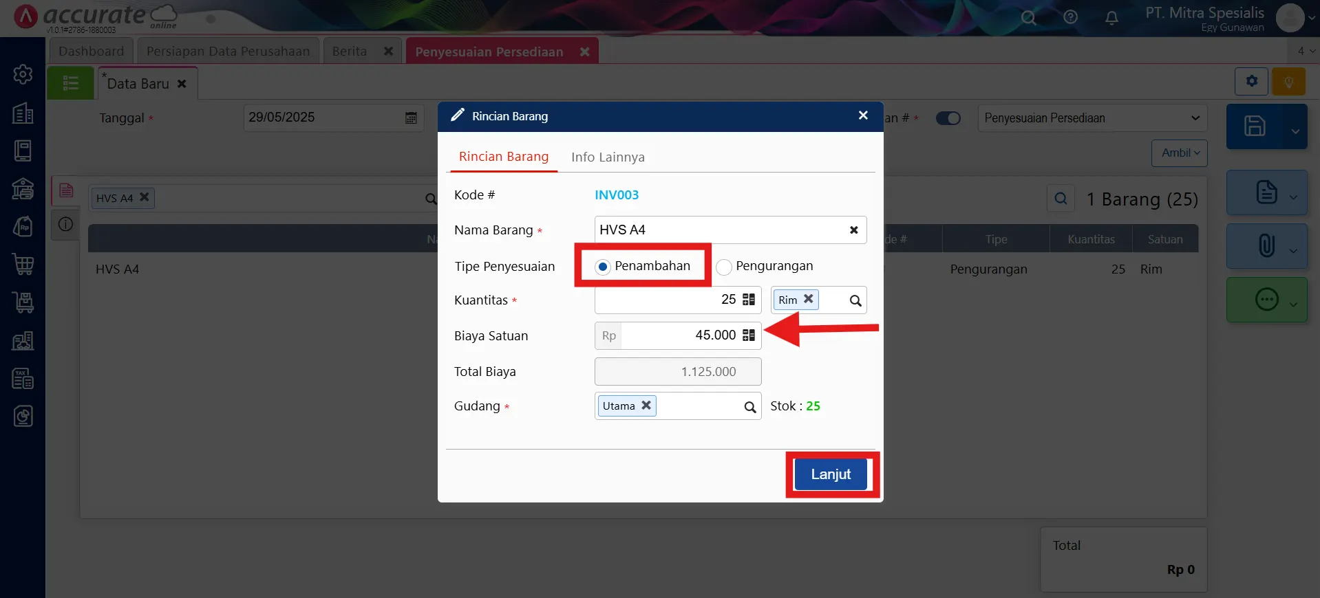 Cara mencatat penyesuaian nilai persediaan tanpa merubah stok barang